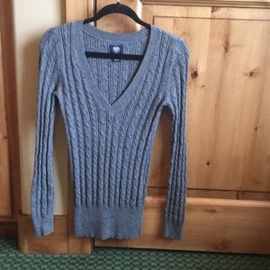 Gray Deep V-Neck Sweater